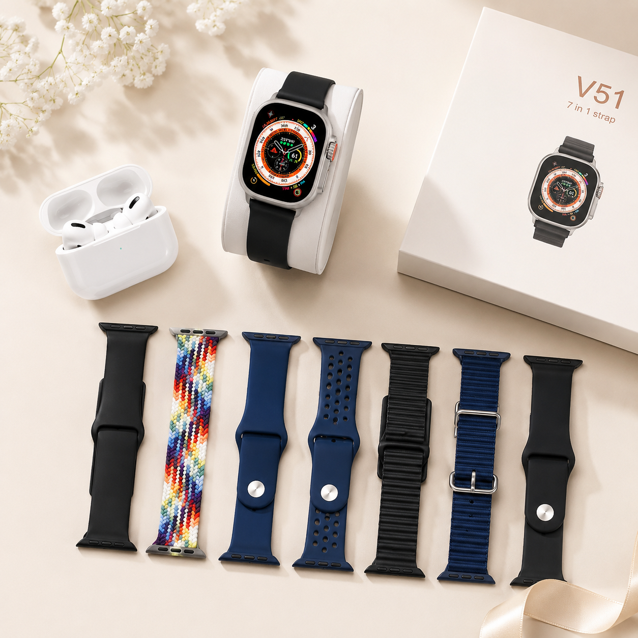 V51 Pametni sat sa 7 narukvicama i bezicnim slusalicama