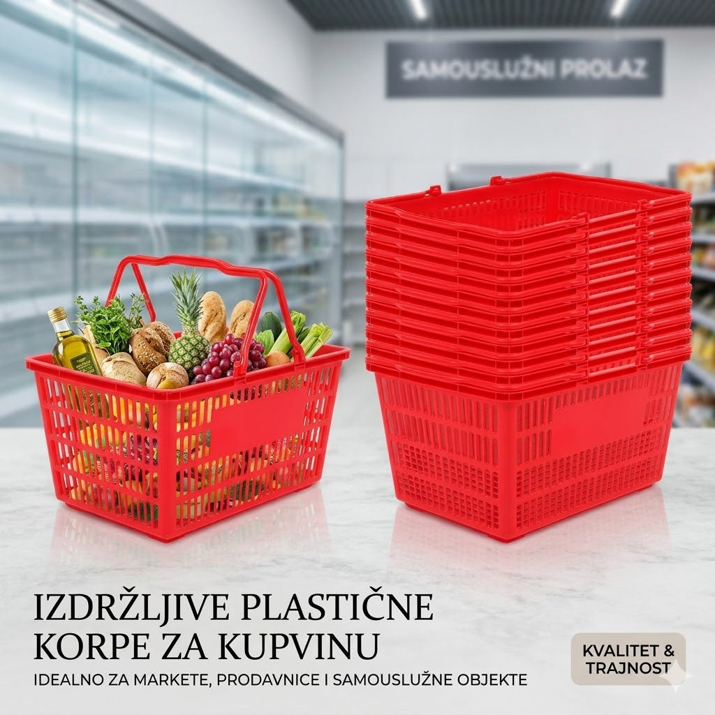 Plastične Korpe za Kupovinu – Izdržljive Korpe za Market, Prodavnicu i Samouslužne Objekte