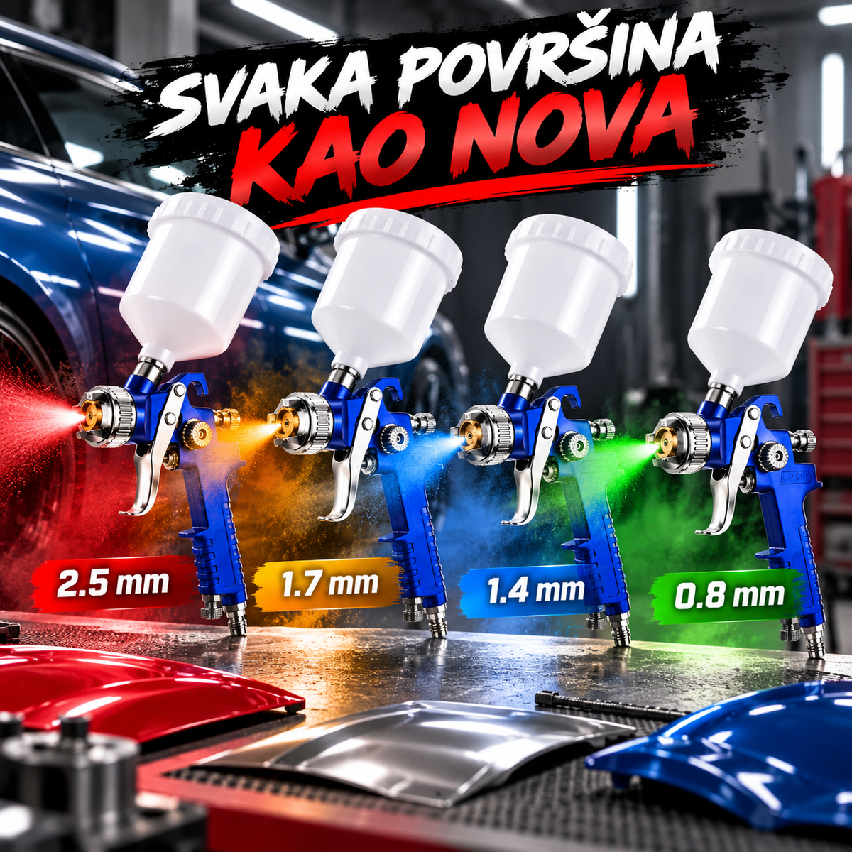 Pneumatski Pištolj za Farbanje – Izbor Dizni 2.5, 1.7, 1.4 i 0.8 mm