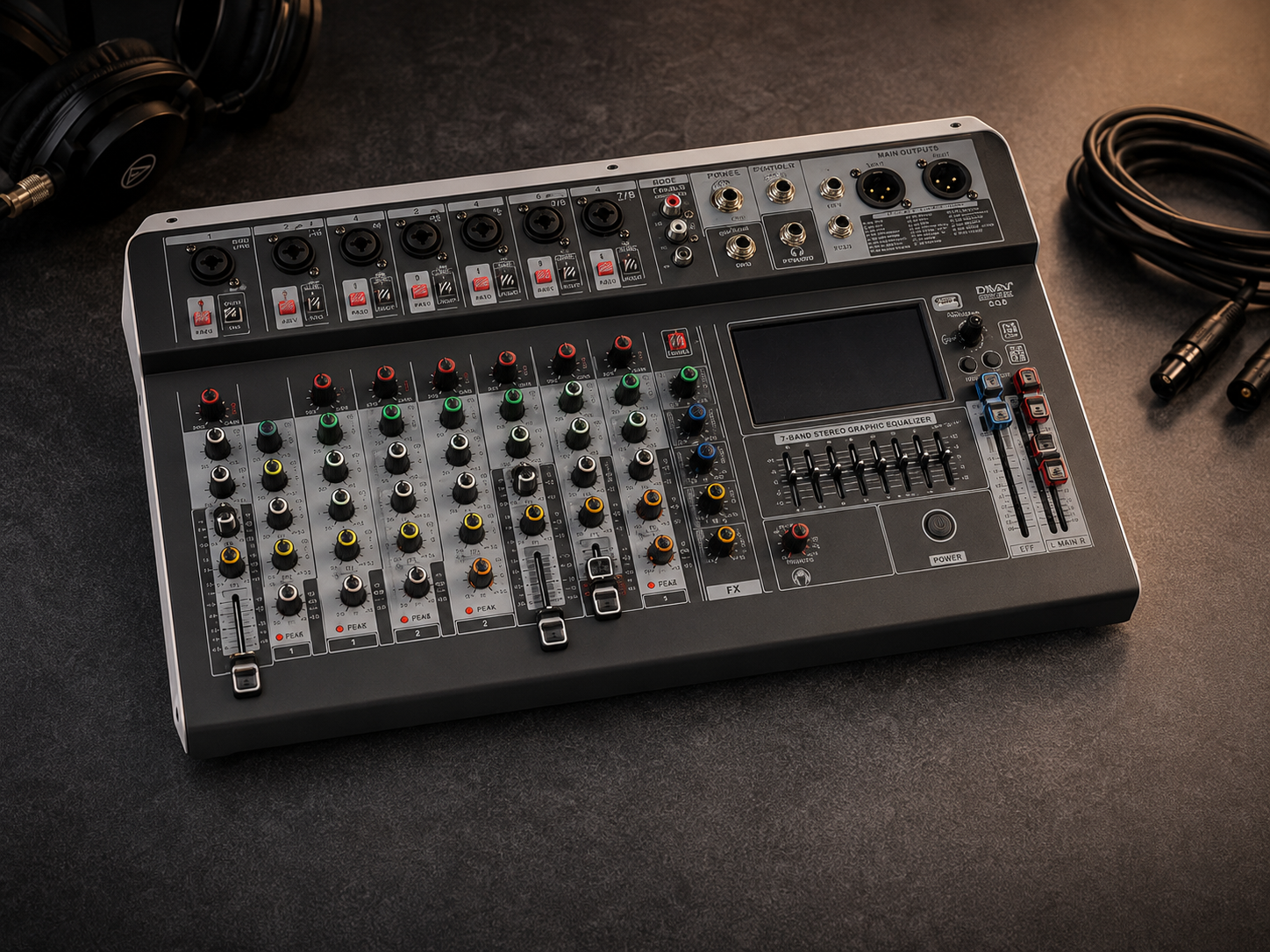 Profesionalna 8-Kanalna Audio Mikseta EQ-8 – Bluetooth, USB Plejer, 48V Phantom, Graphic EQ, DSP Efekti za Podcast i Karaoke