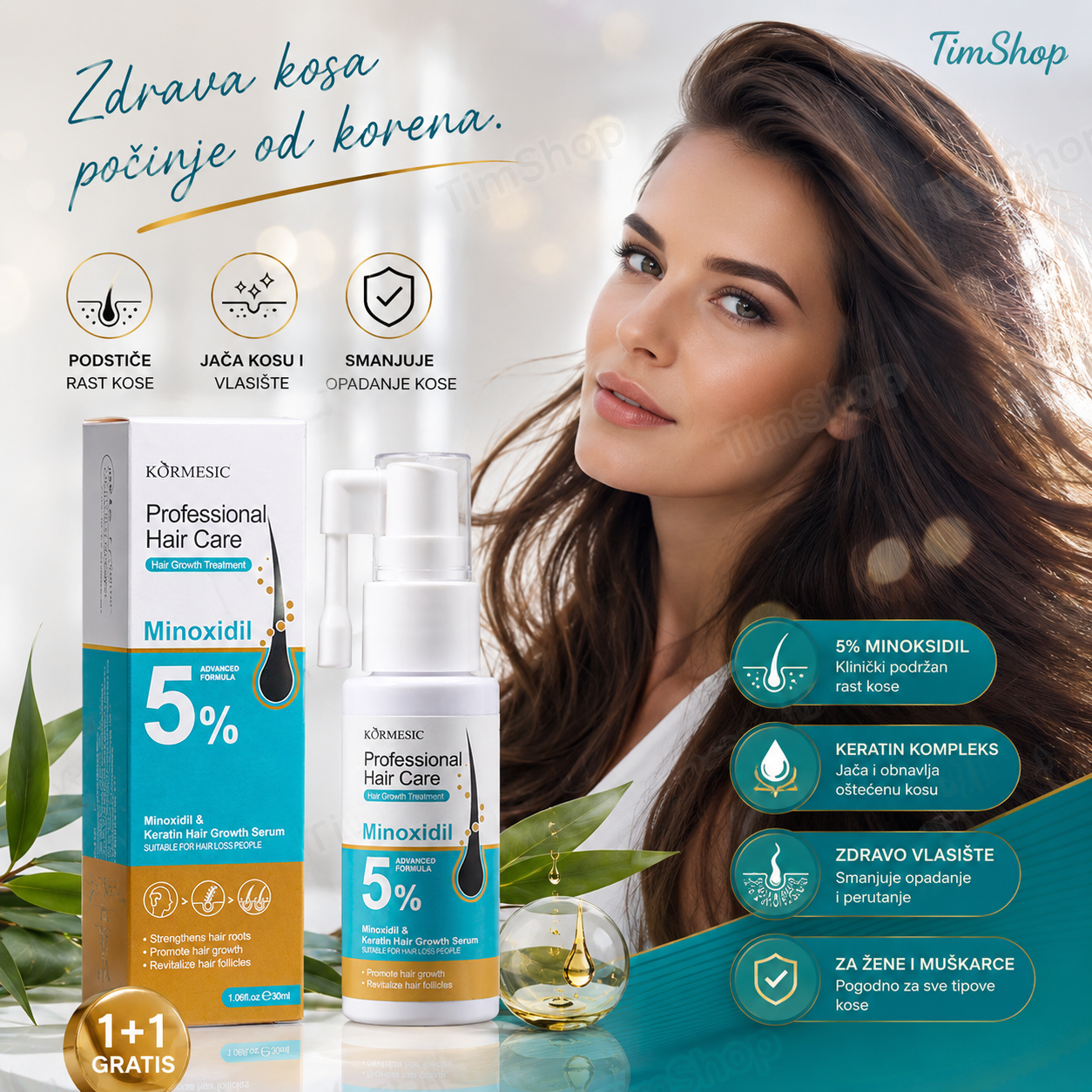 Profesionalni Minoksidil 5% Serum za Rast i Jačanje Kose – Tretman za Negu Vlasišta 1+1 Gratis