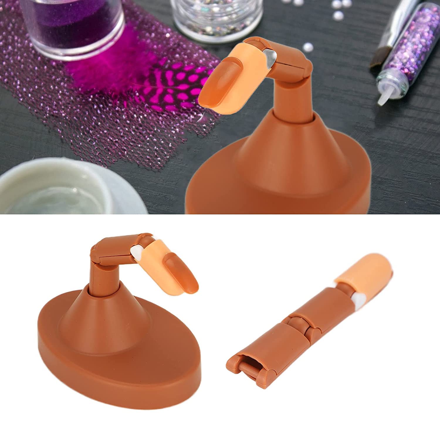 Prst za Vežbanje Noktiju sa Postoljem i 100 Komada Noktiju – Nail Art Trening Set