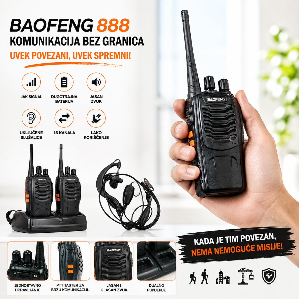 Baofeng BF-888S Radio Stanice – Set 2 Toki Vokija sa Slušalicama, Punjačima i Baterijama | Dvosmerna Komunikacija