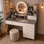 SARA Toaletni Sto sa LED Ogledalom i Tabureom – Elegantan Beauty Sto
