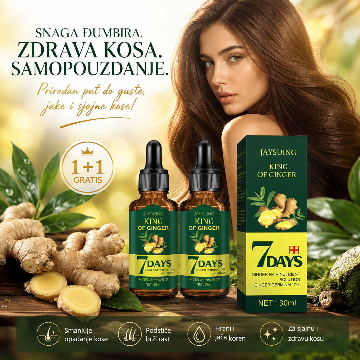 Serum za Kosu sa Đumbirom – Serum Protiv Opadanja Kose za Jačanje Korena i Podsticanje Rasta | 1+1 GRATIS