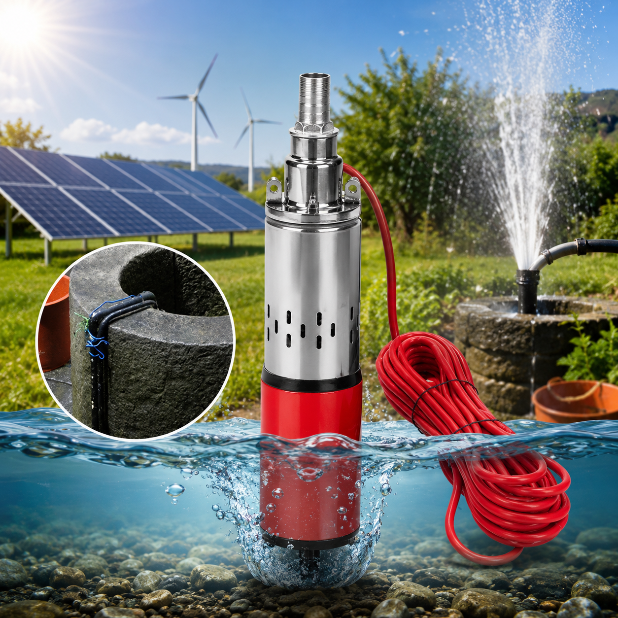 Solarna Potapajuća Pumpa 12V za Bunare – DC Pumpa za Vodu za Navodnjavanje Bašte, Fontane i Rezervoare