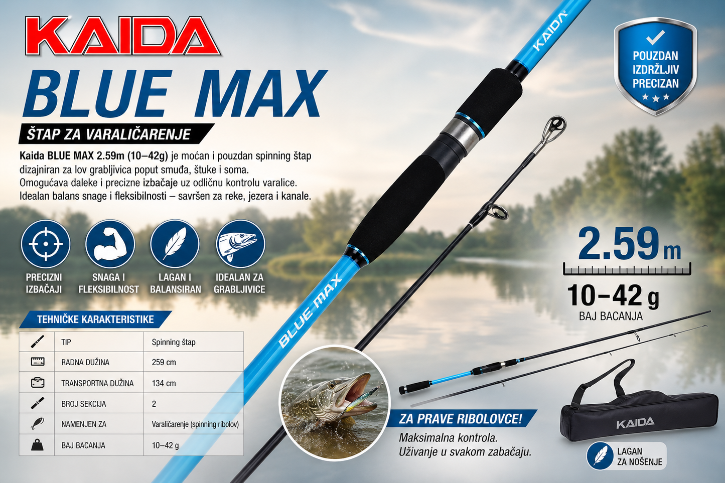 Štap za Varaličarenje Kaida BLUE MAX 2.59m 10–42g