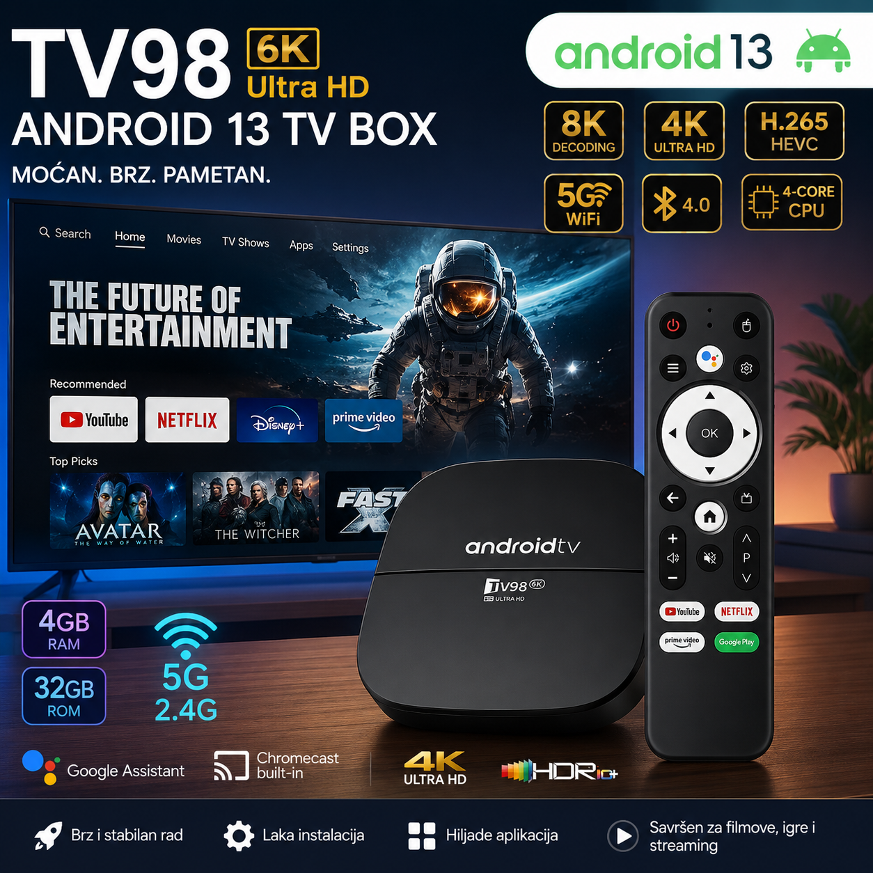 TV98 8K Android 13 Smart TV Box 4GB/32GB – 5G WiFi i Bluetooth