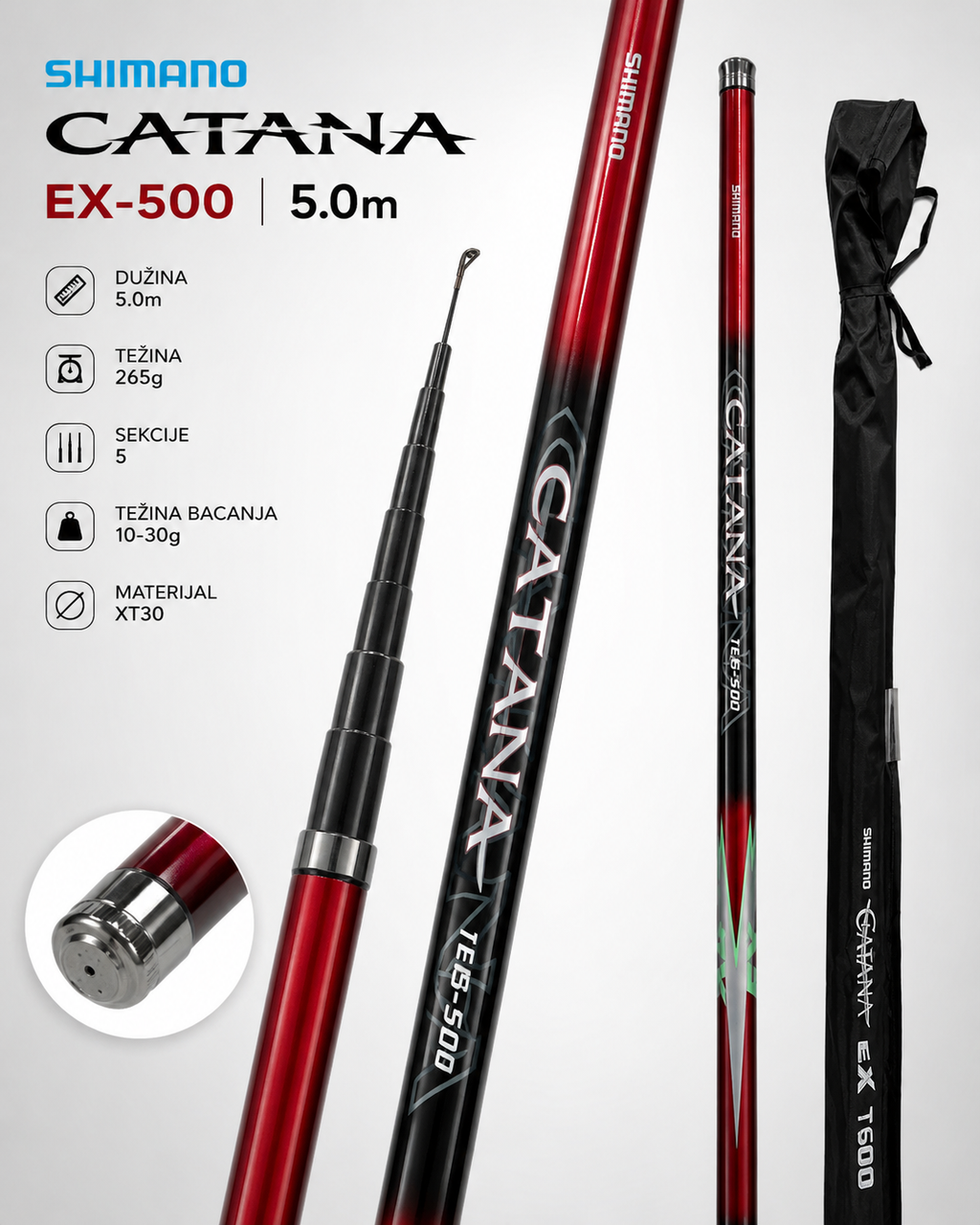 Shimano Catana EX-500 5m Takmičarski Štap za Pecanje – Ultra Lagan i Jak Carbon Ribolovački Štap za Precizno Pecanje