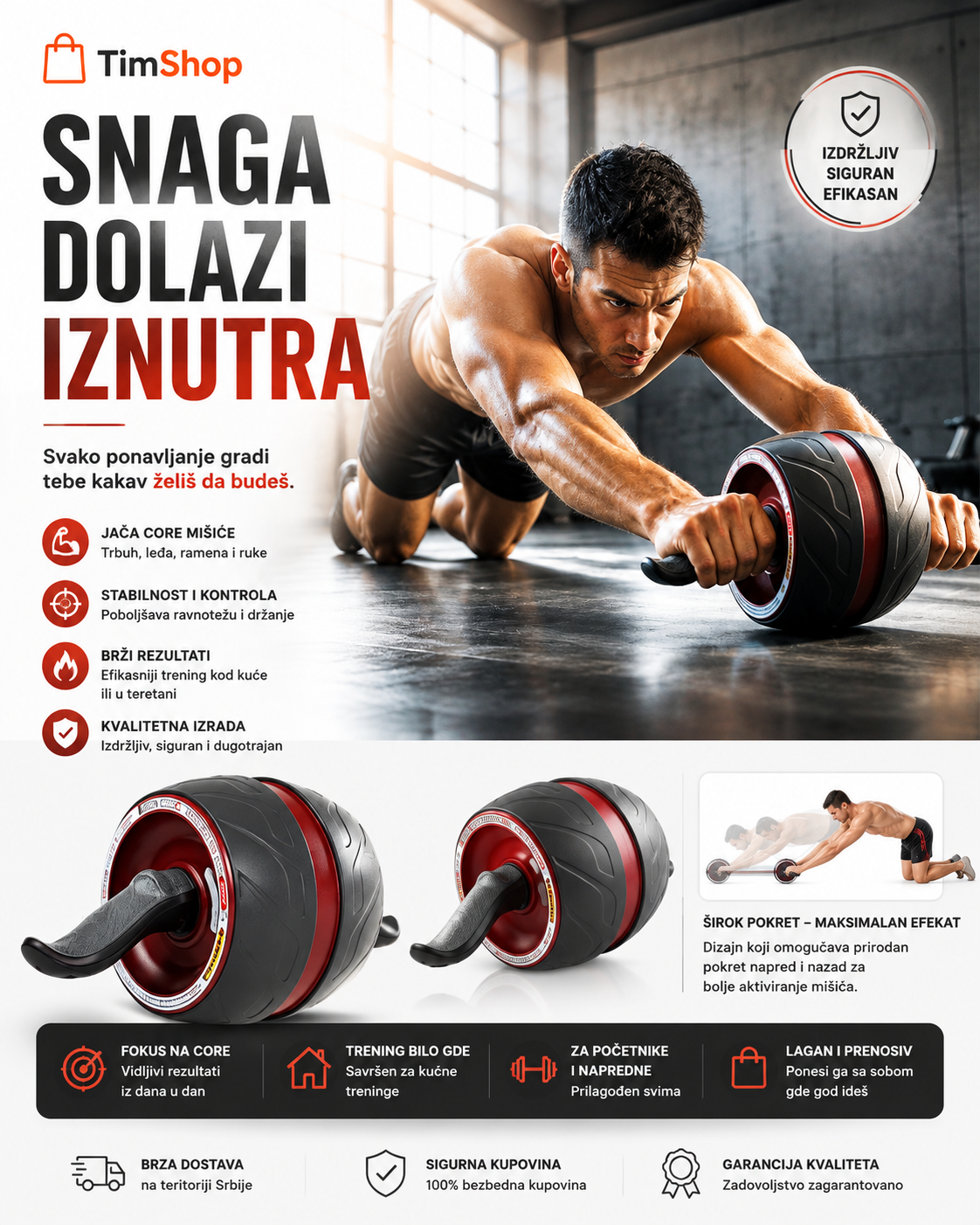 AB CARVER Pro Točak za Trbušnjake sa Oprugom – Ab Roller za Trening Stomaka