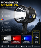 LED Ručni Reflektor Velikog Dometa – Punjiva LED Lampa za Kampovanje, Lov, Pecanje, Planinarenje i Vanredne Situacije