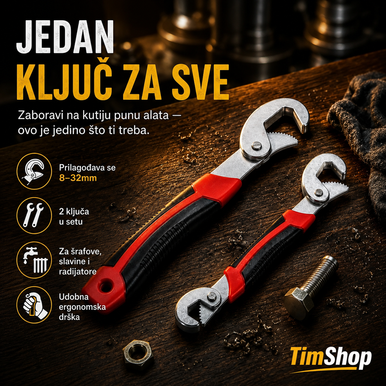Set Univerzalnih Ključeva 2 Kom – Samopodesivi Ključevi za Sve Veličine Matica i Vijaka