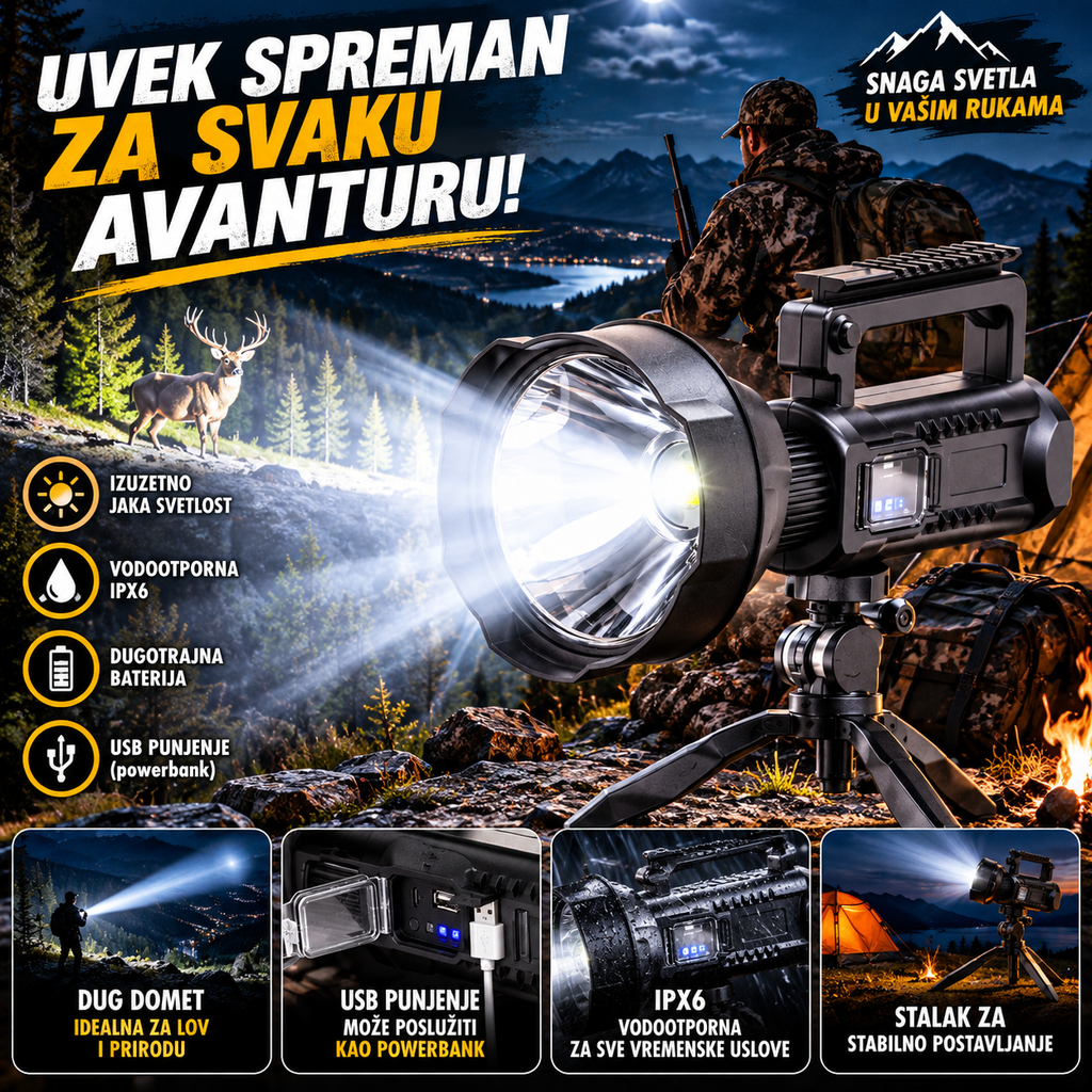 Ručna LED Lampa Reflektor sa Stalkom – Prenosna Radna i Radionička Rasveta