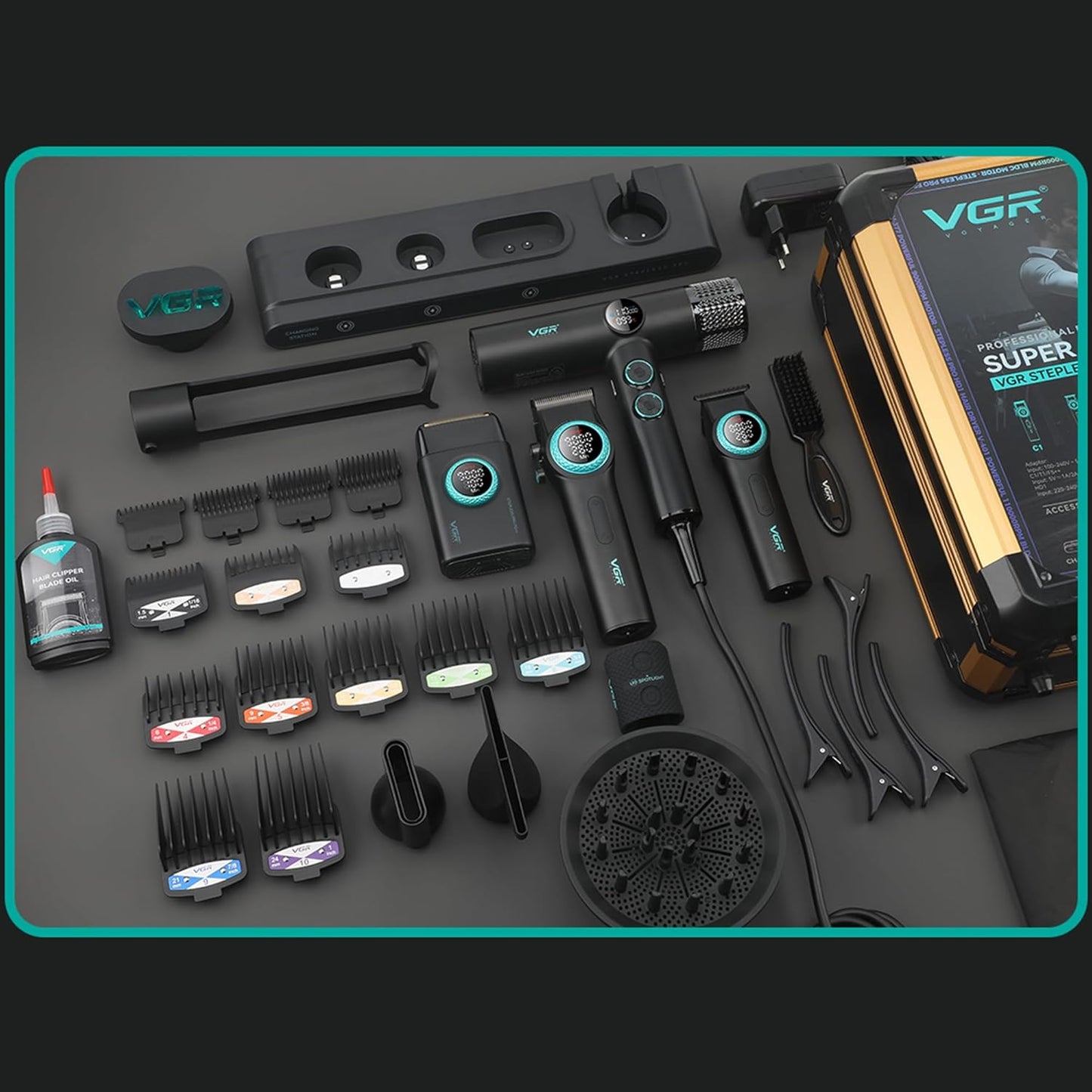 VGR Barber Kit 4u1 – Komplet za Šišanje i Brijanje | 9000 RPM Motor