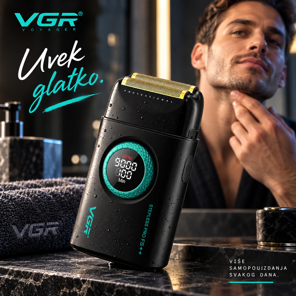 VGR V-377 Profesionalni Električni Brijač – Shaver sa Duplim Folijama, 9000 RPM i LED Ekranom