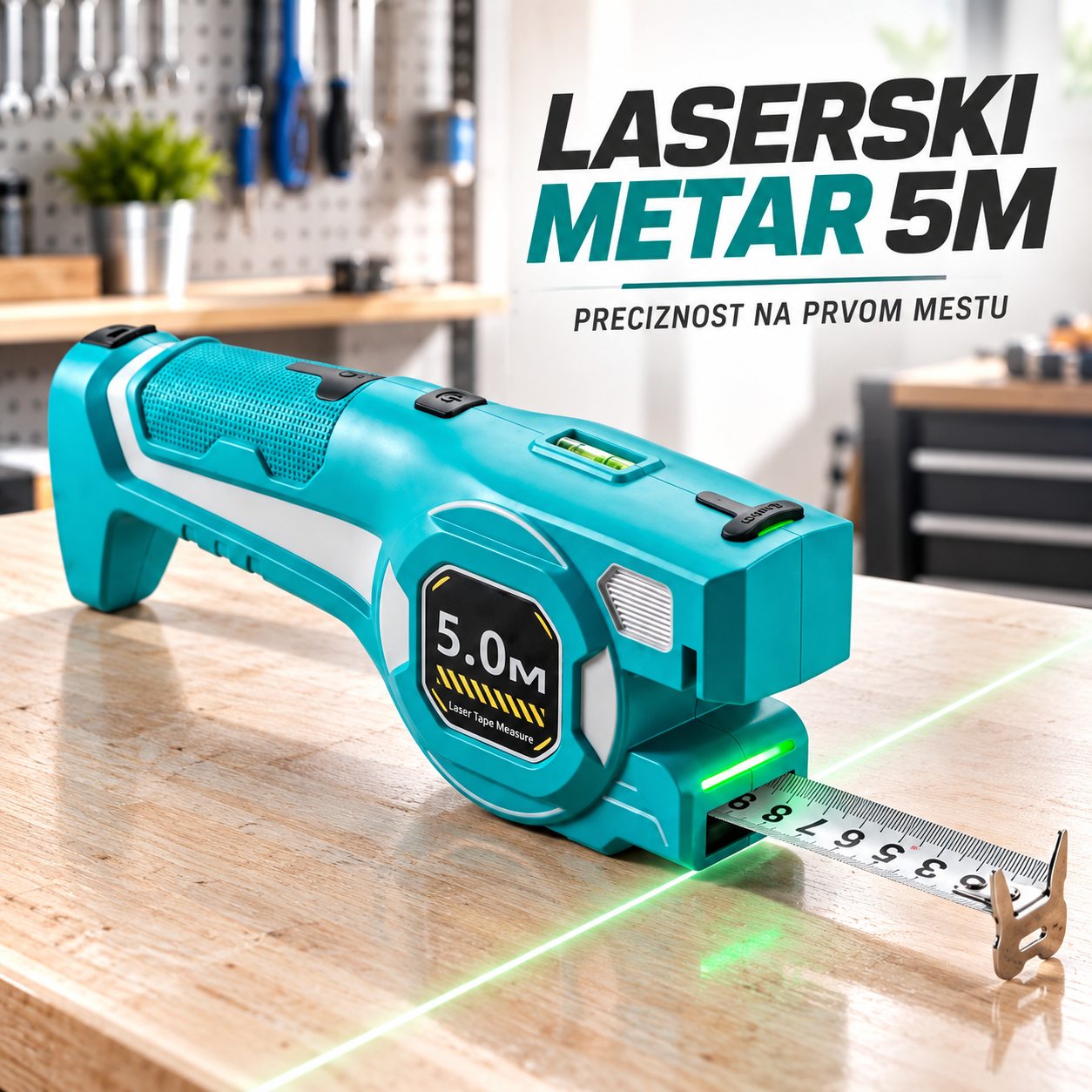 Višenamenski Laserski Metar 5M – Punjiva Digitalna Merna Traka sa Laserskim Merenjem