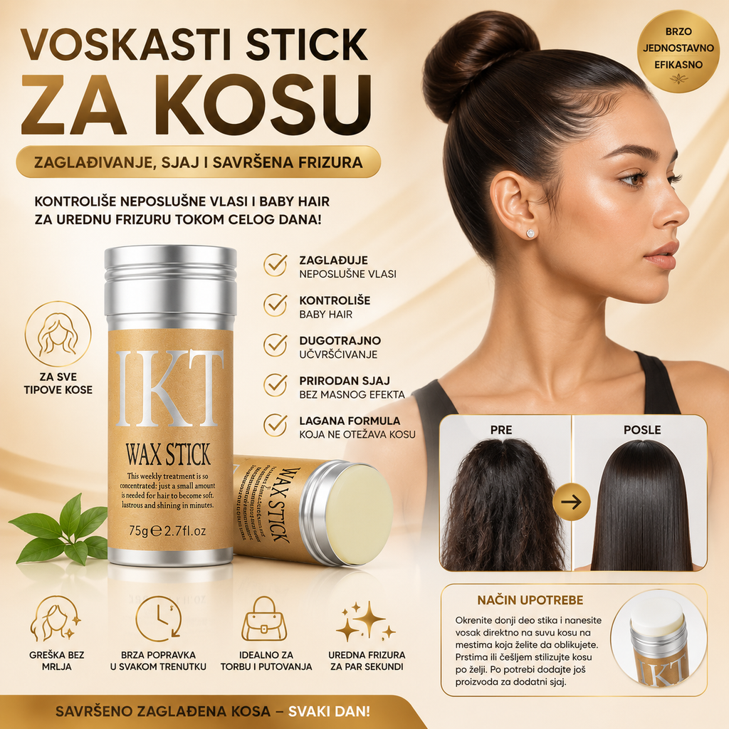 Voskasti Stick za Kosu – Kontrola Baby Hair Vlasi i Savršeno Zaglađena Frizura | 1+1 Gratis
