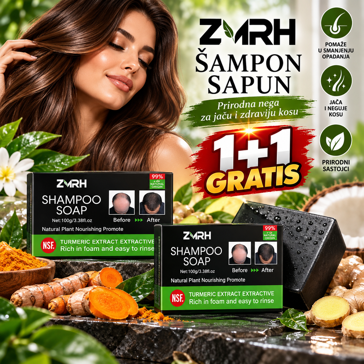 ZMRH Šampon Sapun za Kosu – Za Negu Kose i Smanjenje Opadanja 1+1 GRATIS