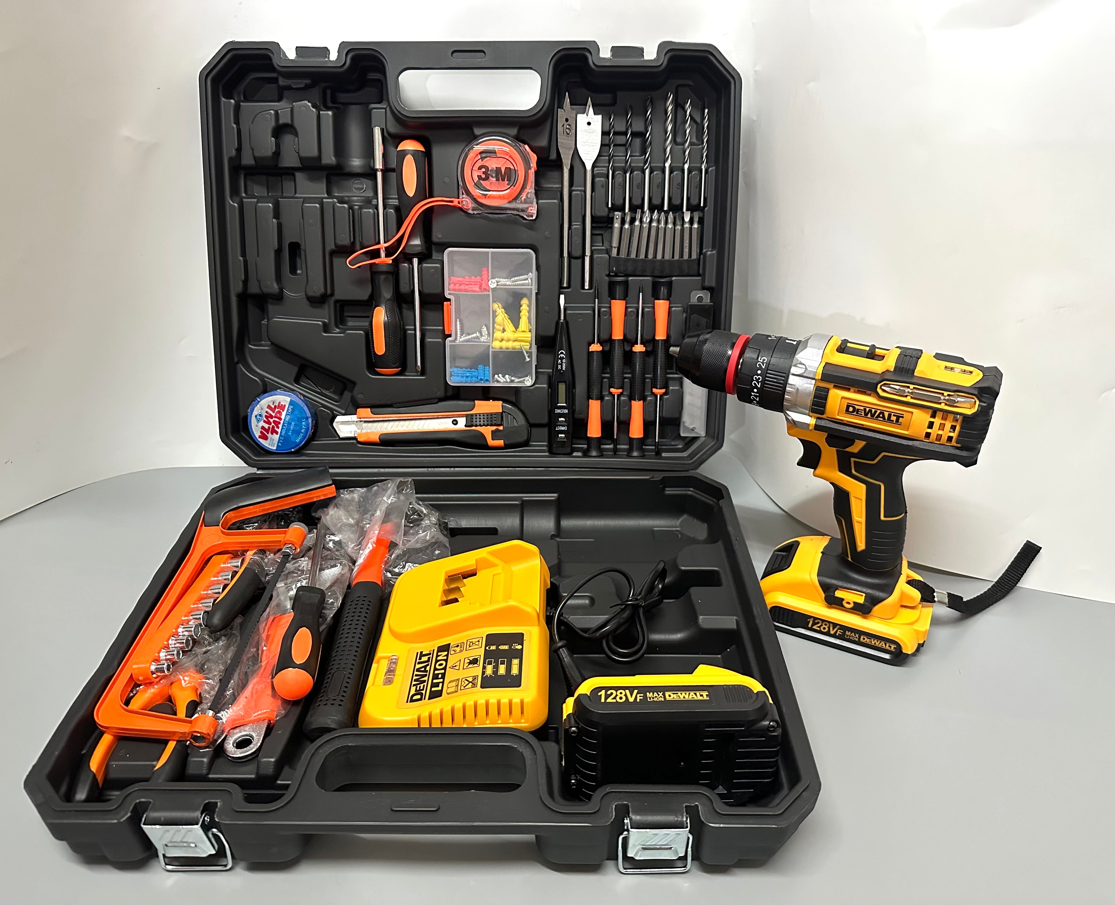 Dewalt aku srafilica,busilica,cekic 128v+pribor+2 baterije