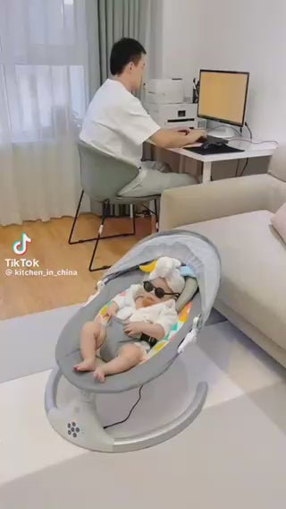 Električna ljuljaška za bebe njihalica PlavaRozaSiva