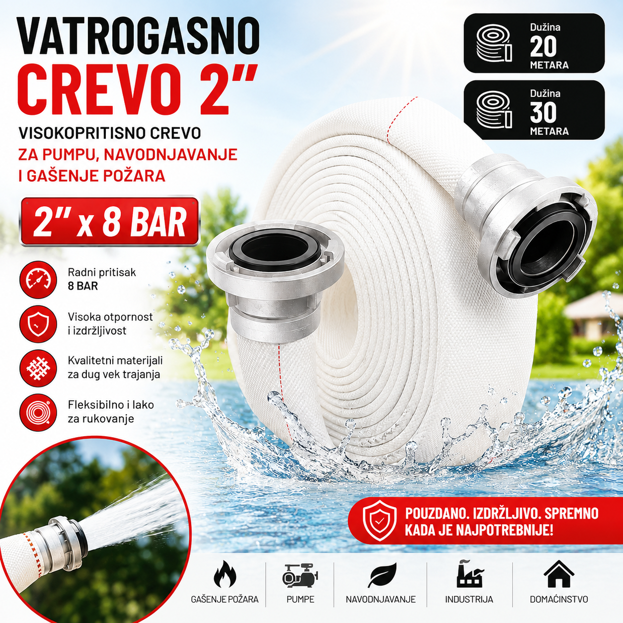 Vatrogasno Crevo 2" – Izdržljivo Crevo za Pumpe, Navodnjavanje i Protivpožarne Sisteme Vatrogasno Crevo 2 Cola – Fleksibilno Visokopritisno Crevo za Vodu