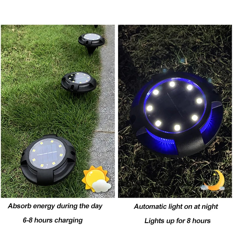 Solarne disk lampe za dvoriste i bastu sa 8 led dioda i bocnim osvetljenjem